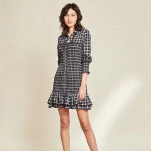 Veronica Beard Kelsey Plaid Smocked Long Sleeve Mini Dress 6 Academia Preppy